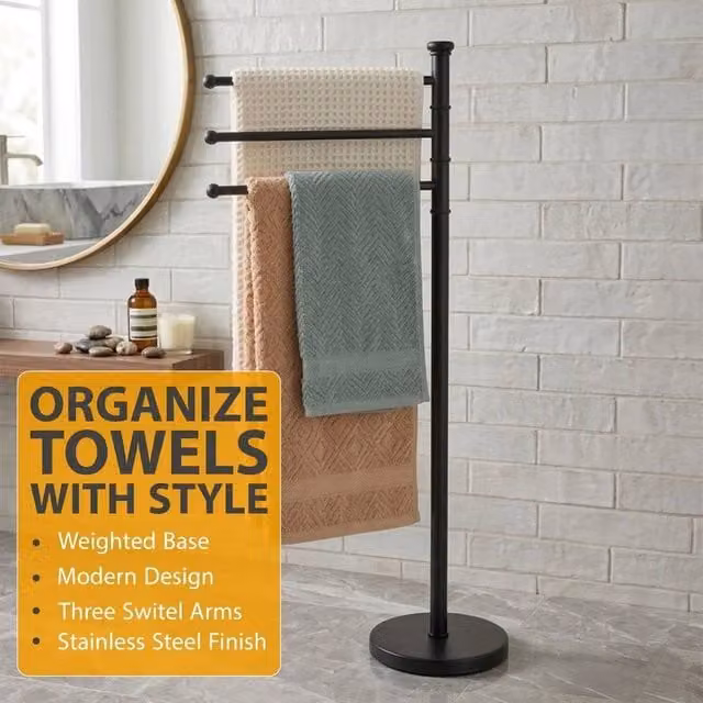 EONLION Black Freestanding Stainless Steel Towel Rack, Height: 87 cm – 1