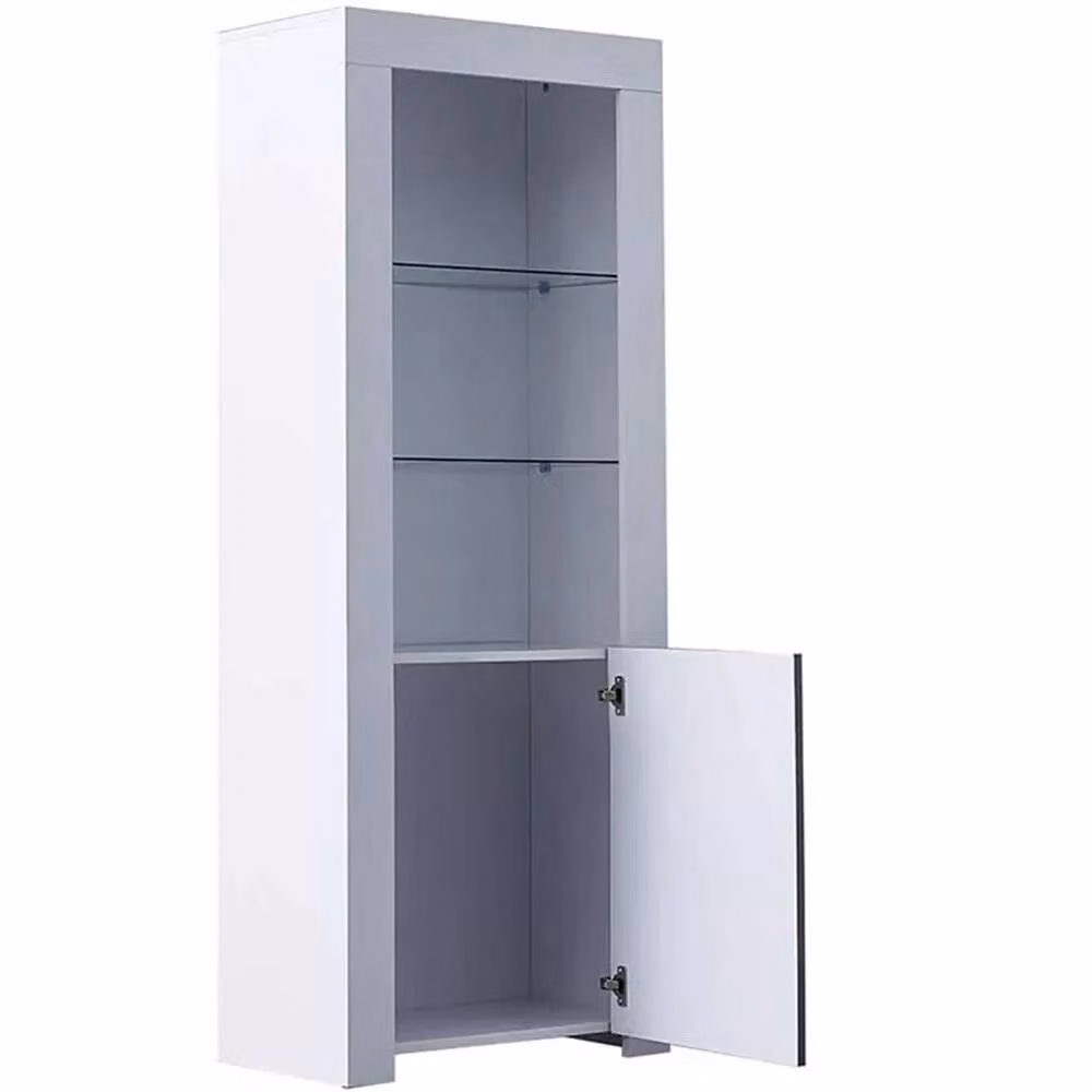 SPETLEK Modern High Gloss White Tall Display Cabinet with Integrated LED Lighting and Glass Doors – 2