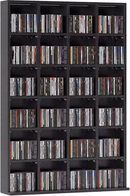 Rolipo Black CD Media Storage Unit with Adjustable Shelves, W: 89 cm, H: 130.5 cm