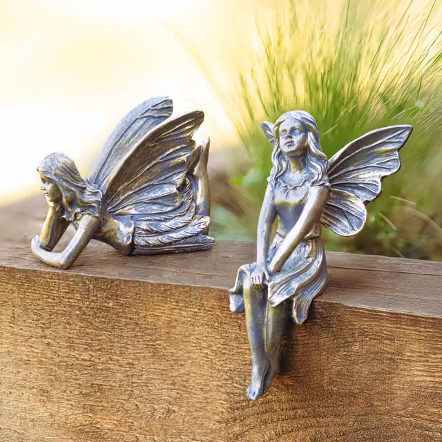 Garden Mile 2-Piece Vintage Bronze Effect Metal Garden Fairy Tabletop Ornaments