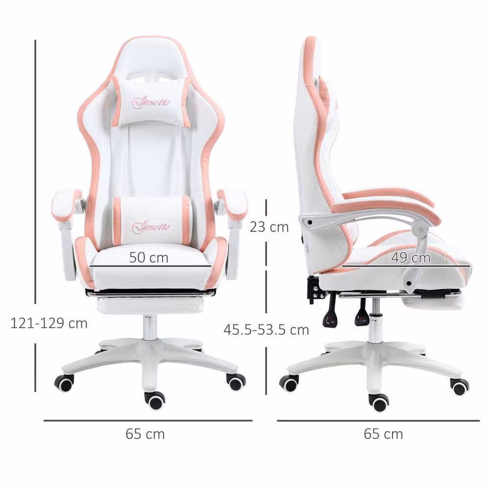 ERGOVEXA Computer Gaming Chair in Pink and White with Synthetic Leather and Headrest – 2