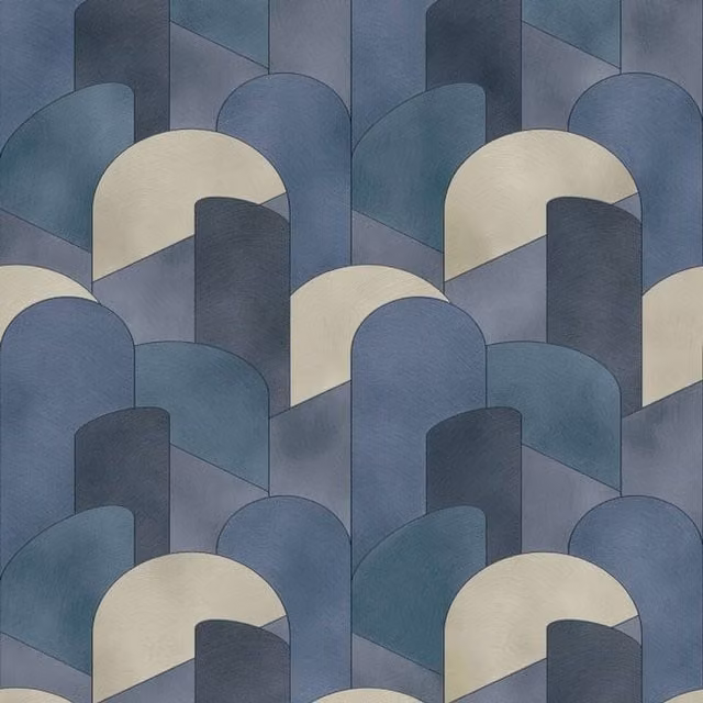 Galerie Abstract Geometric 3D Textured Non-Woven Wallpaper in Blue, Petrol and Beige
