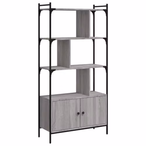 vidaXL Modern Bookcase with Hinged Doors in Grey Sonoma, W: 76.5 cm, D: 30 cm, H: 154.5 cm – 1