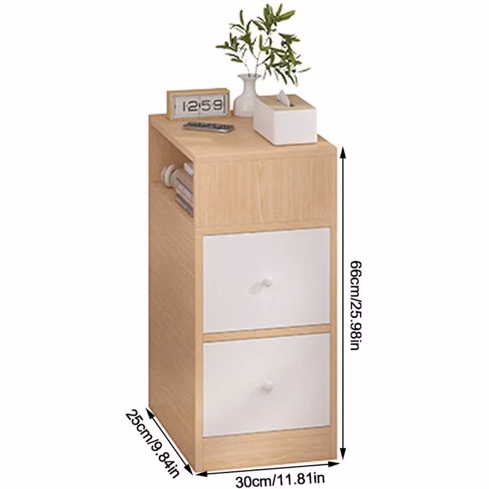 KORVIXA 2 Drawer Bedroom Bedside Cabinet in Natural Wood, W/D/H: 100 x 100 x 100 cm – 2