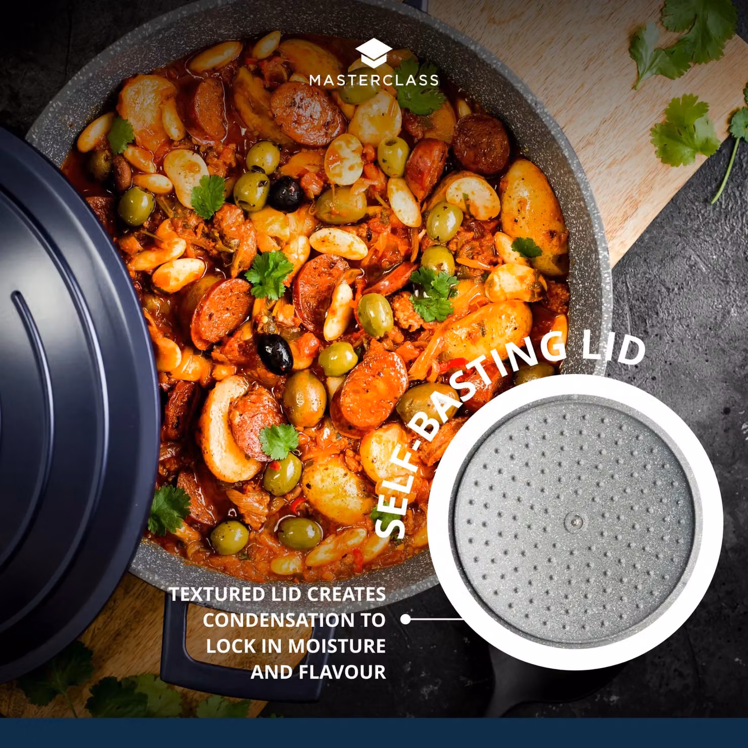 MasterClass Shallow Casserole Dish with Lid, Blue, 4 Litre – 7