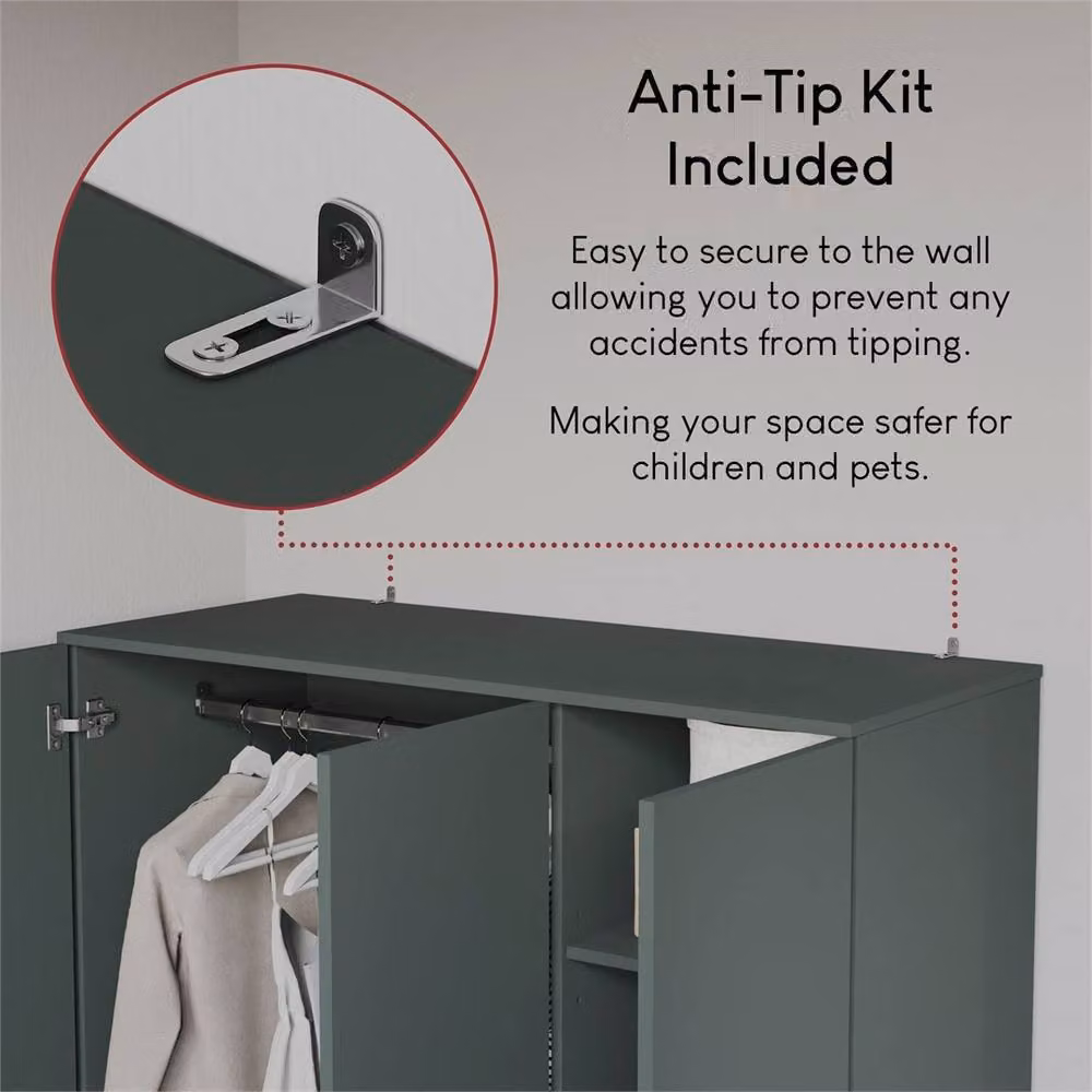 FORGEVIO Modern Green 2 Door 2 Drawer Wardrobe with Hanging Rail – 3