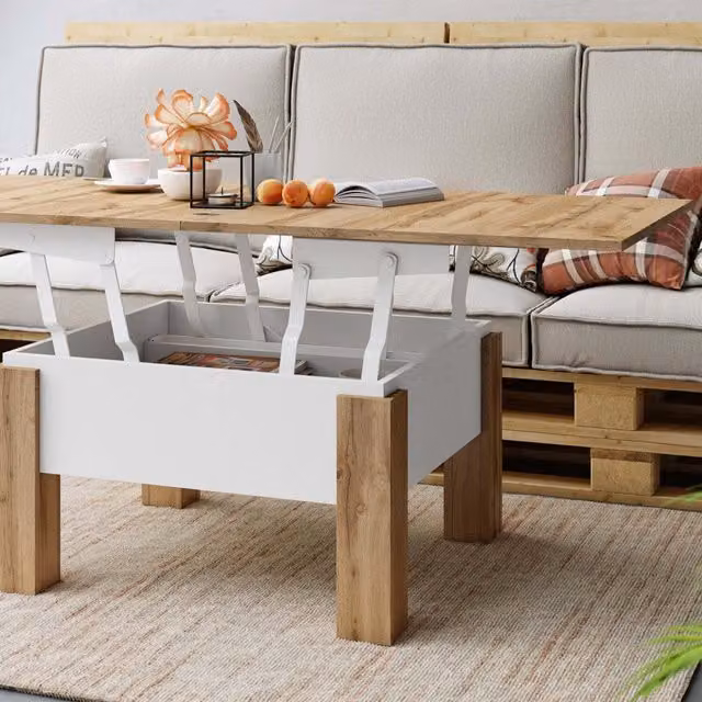Heze Furniture Oslo 2 in 1 Extending Coffee Table in Wotan Oak and White