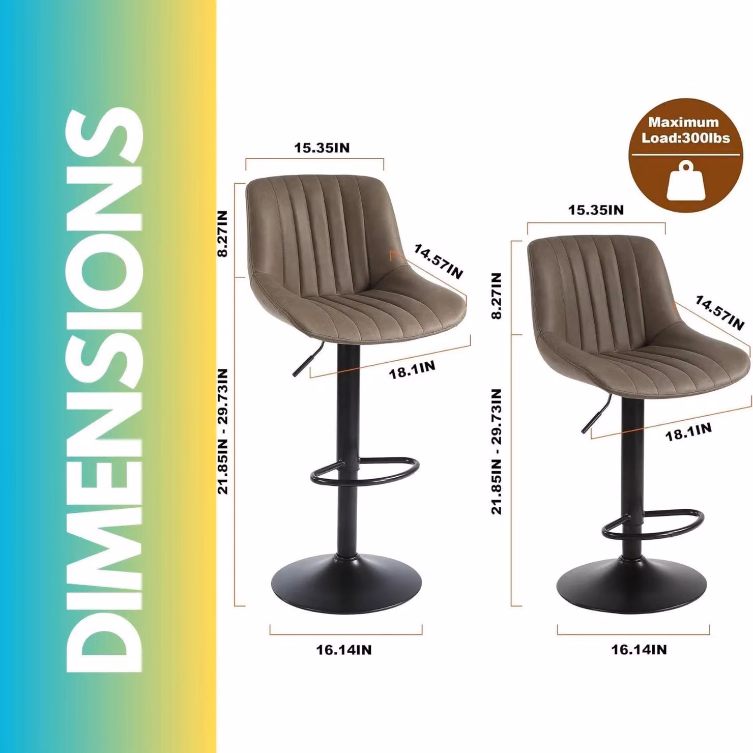 FURNOS Set of 2 Height Adjustable 360 Degree Swivel Barstools in Brown PU Leather – 2