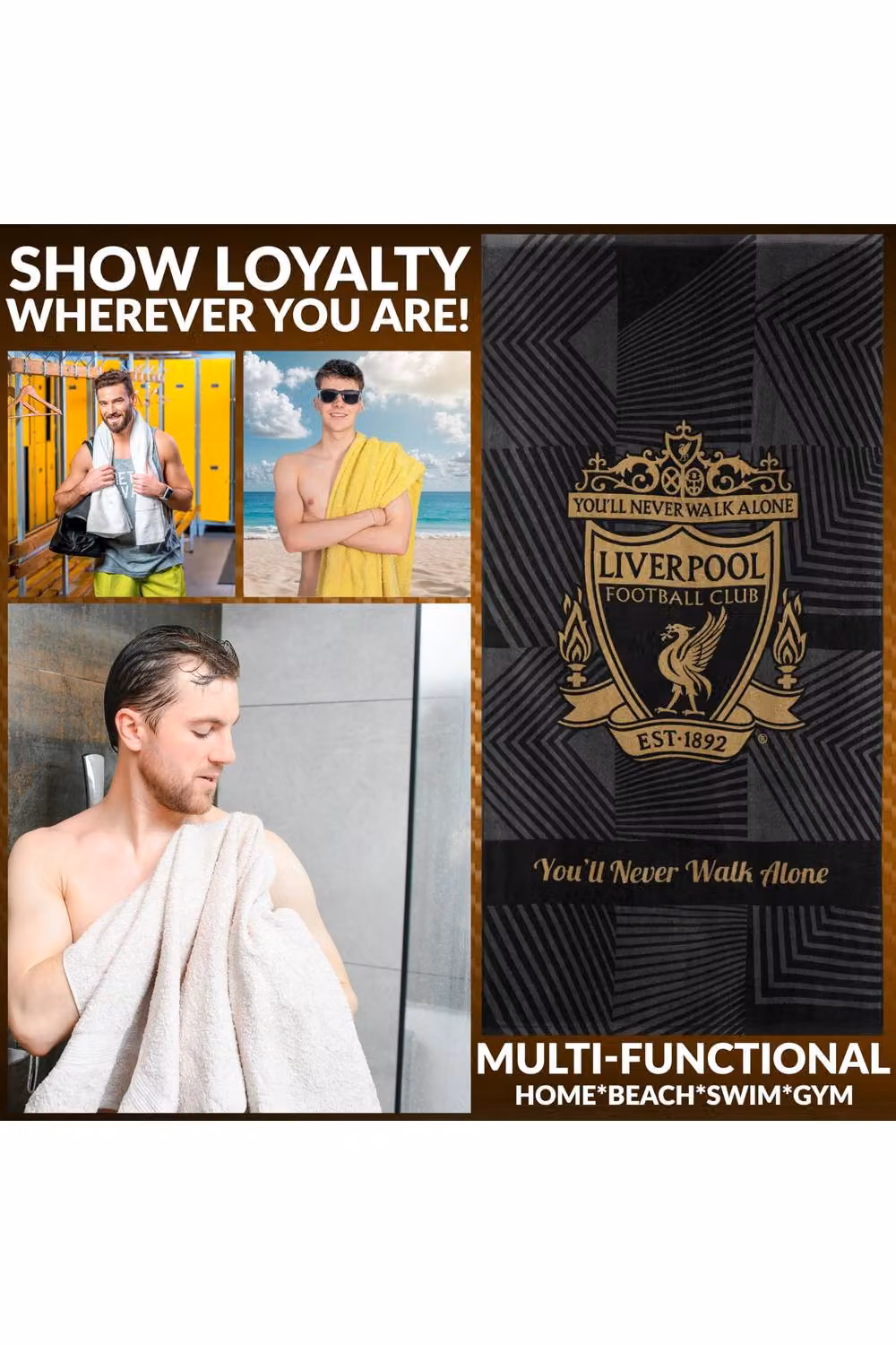 Liverpool F.C. Black Cotton Quick Dry Towel, W: 137 cm, H: 69 cm – 8