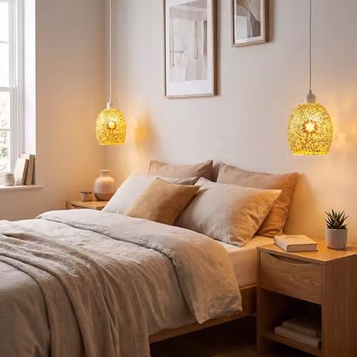 Happy Homewares Moroccan Dome Shaped Glass Pendant Light Shade in Gold, Yellow and Brown, W/D/H: 20 x 18 x 18 cm – 2