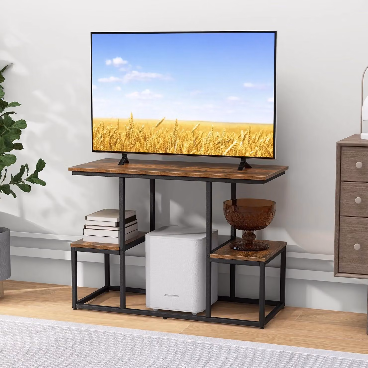 Costway Industrial Rustic TV Console Table for up to 50 Inch TVs in Brown and Black – 4