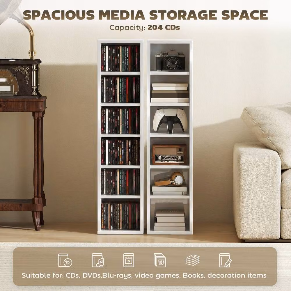STILVORA Set of 2 White CD Storage Units with Adjustable Shelves – 4