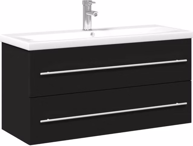 Berkfield Home Modern Matt Black Bathroom Sink Cabinet with Built-in Basin
