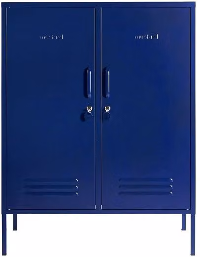 Mustard Made The Midi Storage Locker in Navy Blue, Metal Freestanding Cabinet with Hinged Doors and Internal Shelves, H 111.0 x W 40.0 x D 85.0 cm