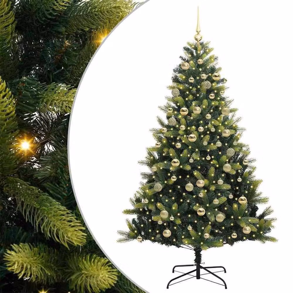Berkfield Home Artificial Hinged Christmas Tree with 300 LEDs, Green, Height: 180 cm – 2