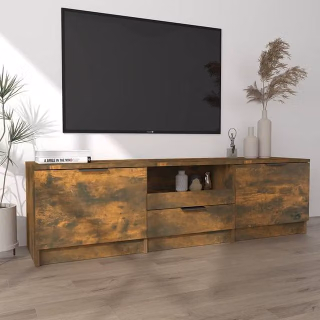 Berkfield Home Smoked Oak TV Cabinet in Brown, W/D/H: 140 x 35 x 40 cm