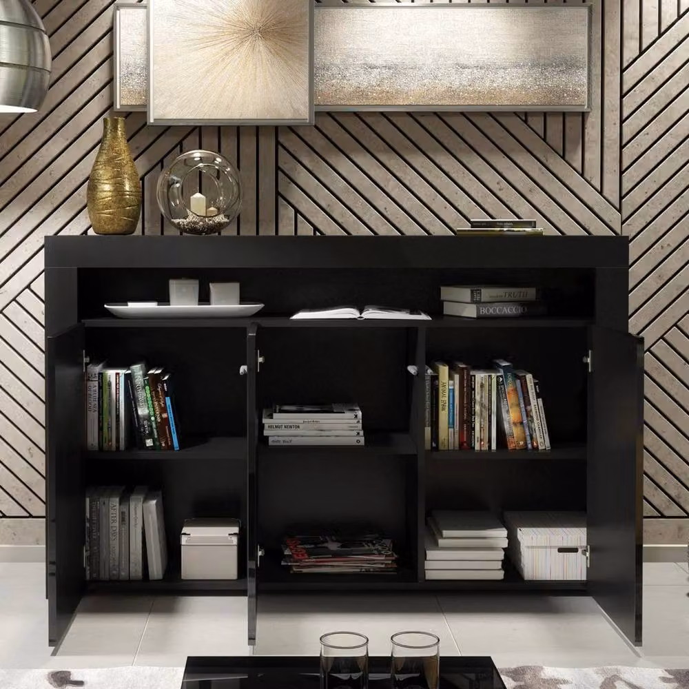 FORGEVIO Modern Black Wood TV Unit Cabinet Stand – 2