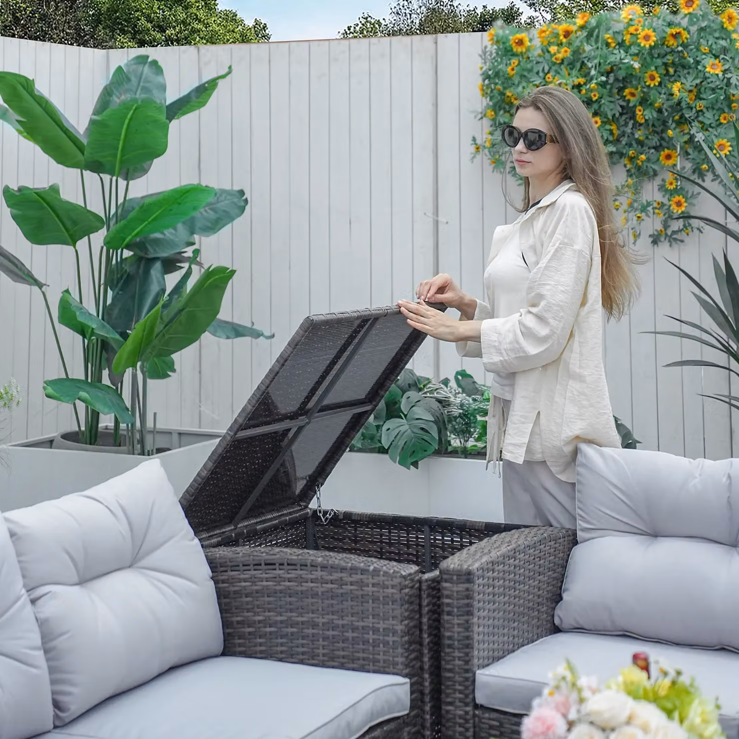 Direct Wicker 7-Seat Outdoor Rattan Garden Sofa Set with Storage Box and Cushions in Grey – 4
