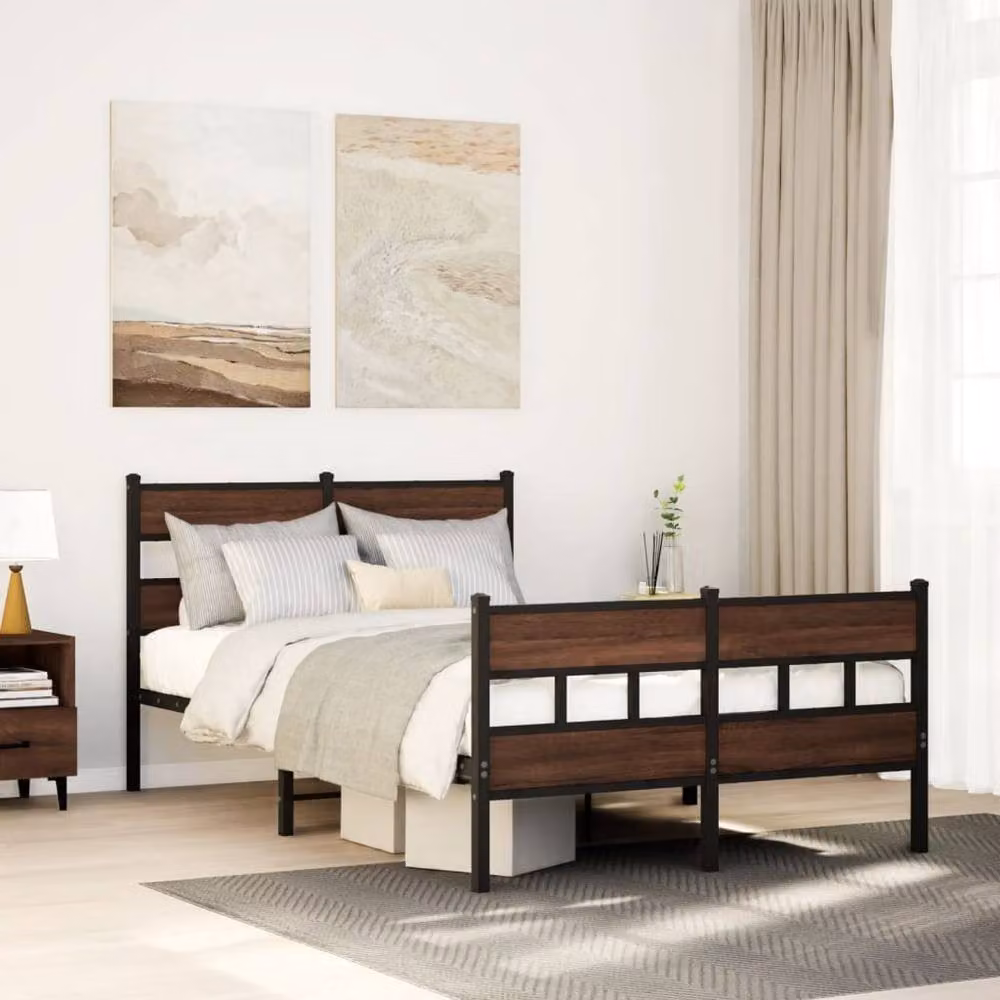 Berkfield Home Small Double Metal Bed Frame with Headboard and Footboard in Brown, W/D/H: 120 x 200 cm – 2