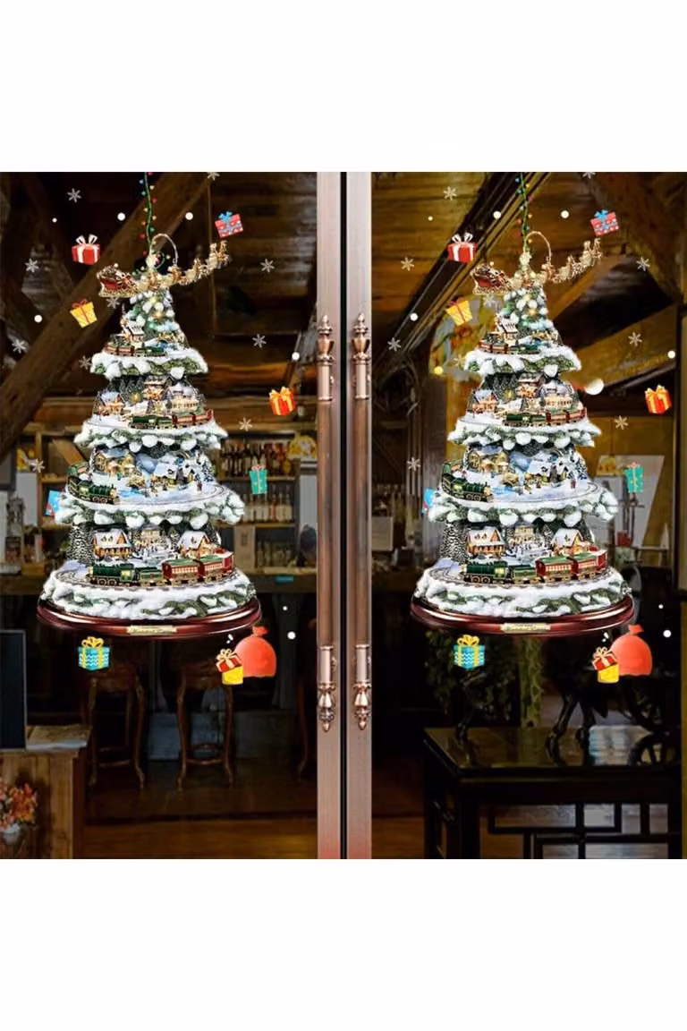 KDMD Christmas Tree Window Sticker, Multicolour PVC Decal, W: 20 cm, H: 30 cm