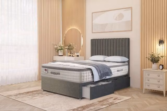Somnior Eleanor Linen 2 Drawer Divan Bed Set with Pillowtop and 54 inch Headboard in Mid Grey, Size: Small Double, W/D/H: 120 x 200 cm