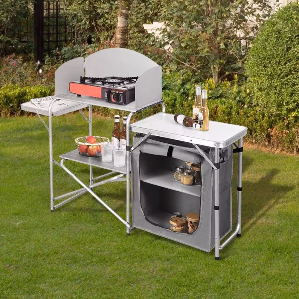 FORGEVIO Folding Camping Kitchen Table with Storage in Grey – 2