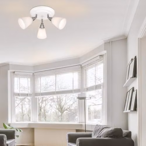 Cosylyte Leverton Modern Round 3 Light Ribbed Glass Spotlight with White Base, W/D/H: 23 x 23 x 21 cm – 2