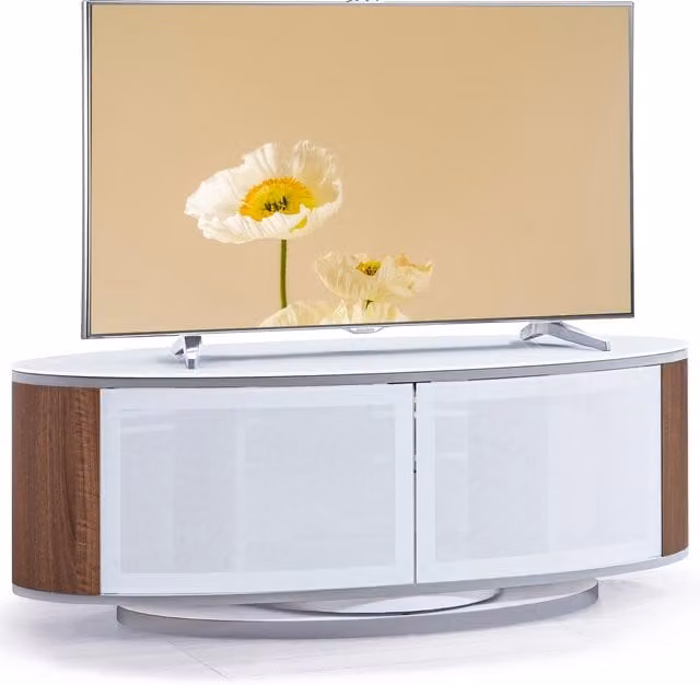 MDA Designs Luna Swivel Base TV Cabinet in White Walnut, W: 115.0 cm, D: 47.0 cm, H: 41.0 cm