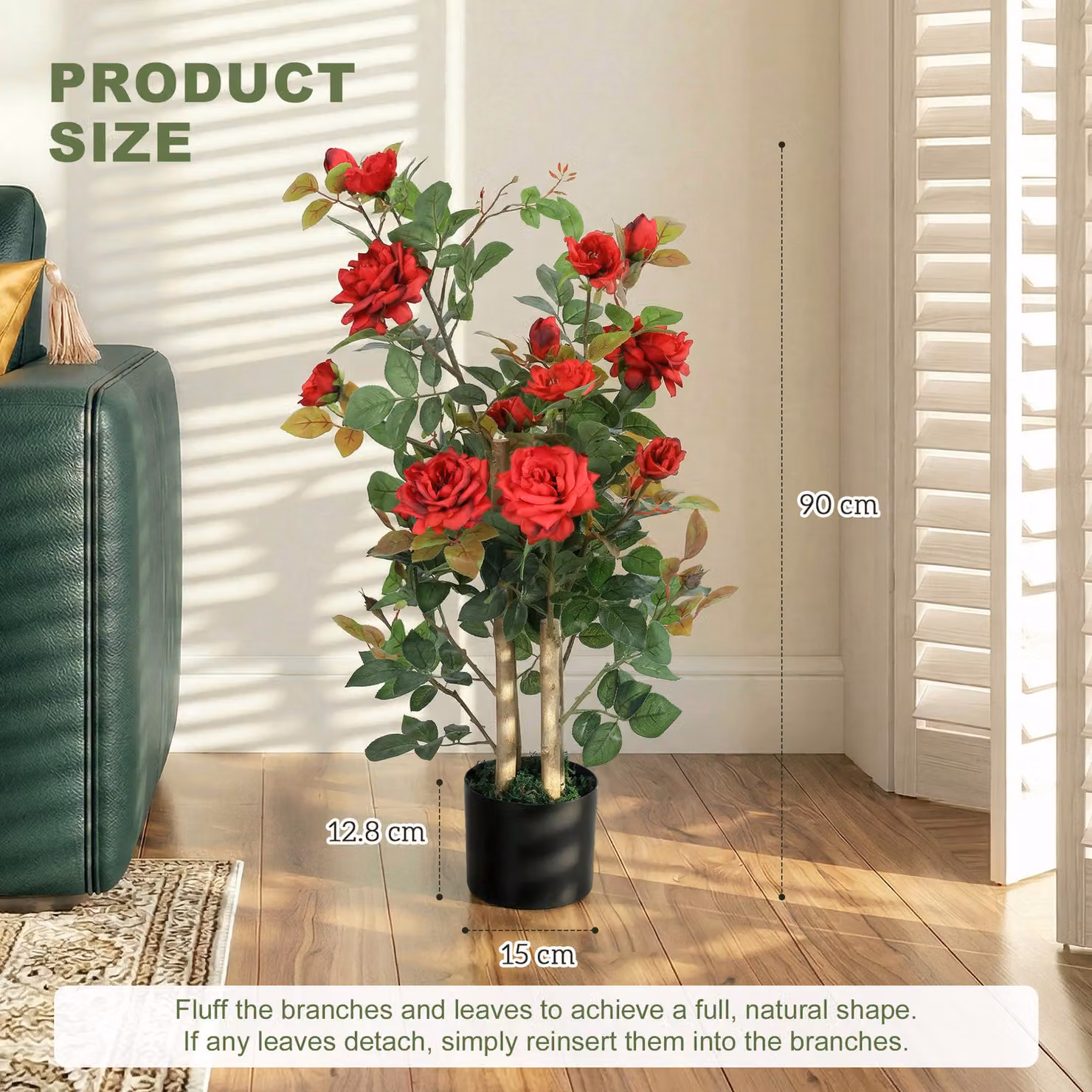 HOMCOM Set of 2 Red Artificial Rose Trees, 90 cm Height – 3