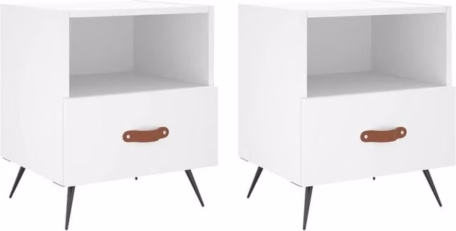 Berkfield Home Set of 2 White Modern Bedside Cabinets, W/D/H: 40 x 35 x 47.5 cm