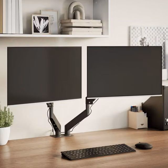 Berkfield Home Dual Monitor Arm for Screens up to 27 Inch with Gas Spring, Black
