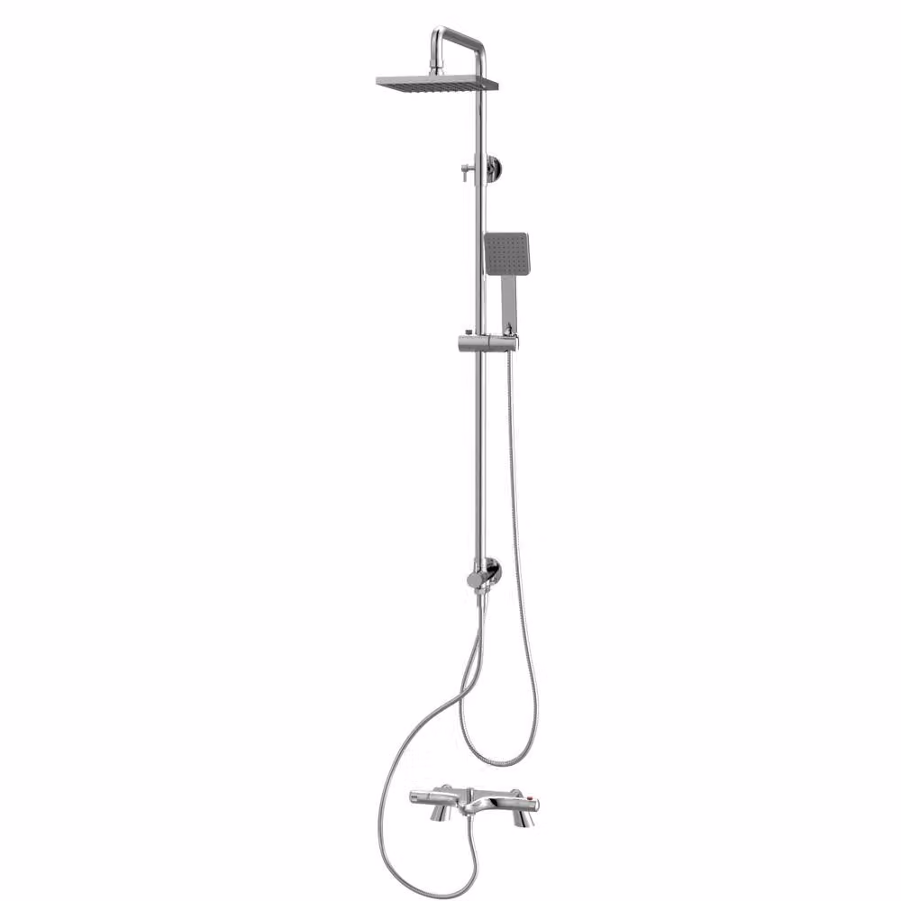 Nes Home Square Exposed Shower Set with Handset and Thermostatic Bath Filler, Chrome/Silver – 2