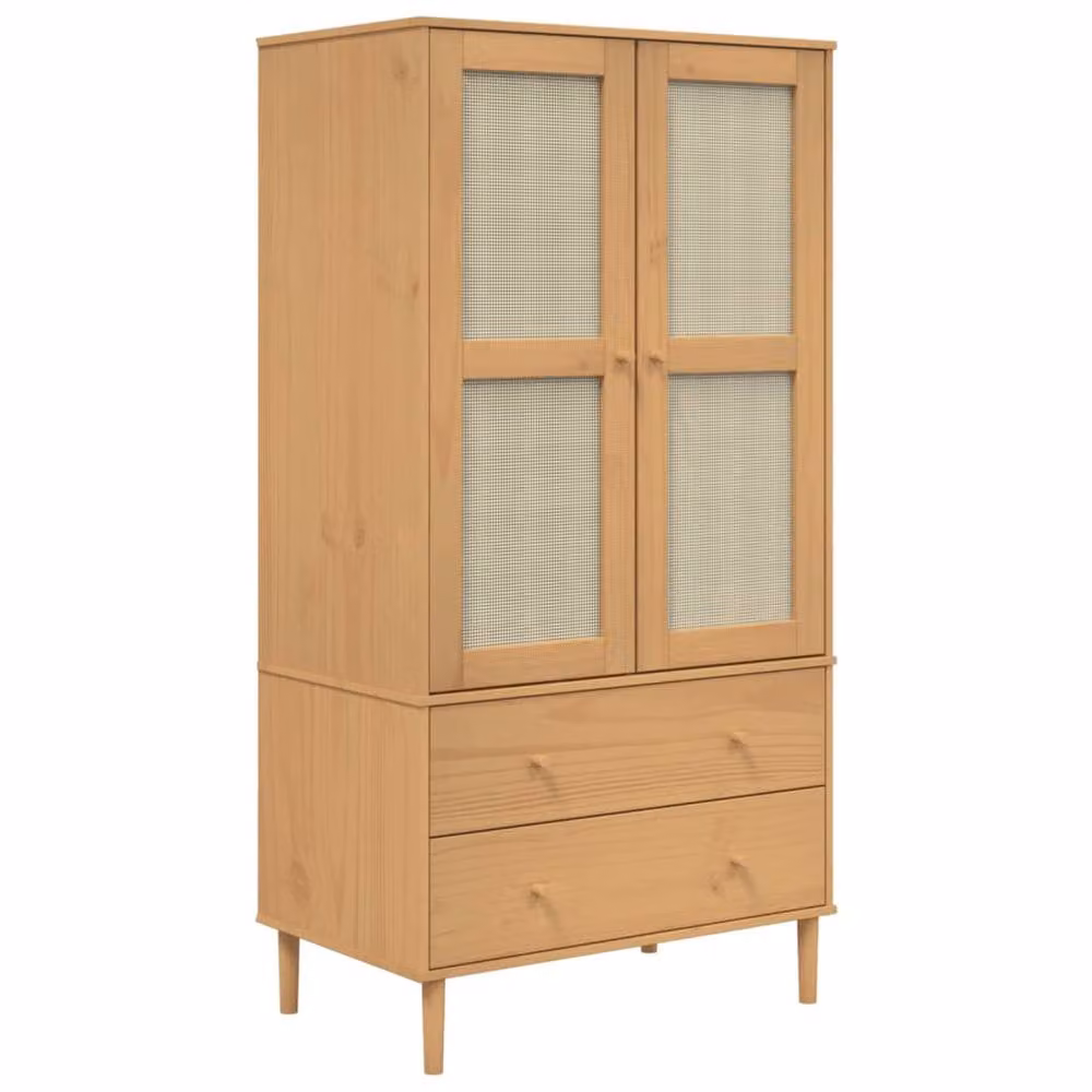Berkfield Home SENJA Wardrobe in Brown Rattan Look Solid Pine Wood W/D/H: 90 x 55 x 175 cm – 2