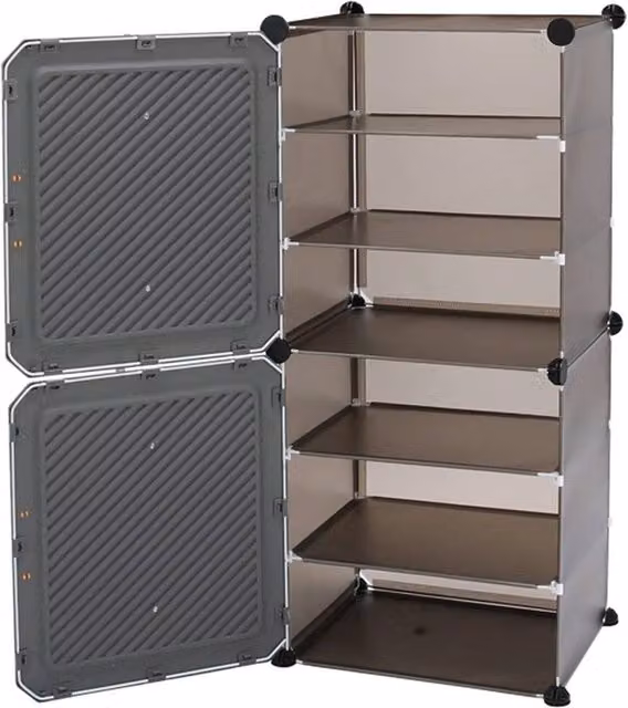 Kelvenix 6-Tier Shoe Cabinet with 2 Hinged Doors in Grey – 1