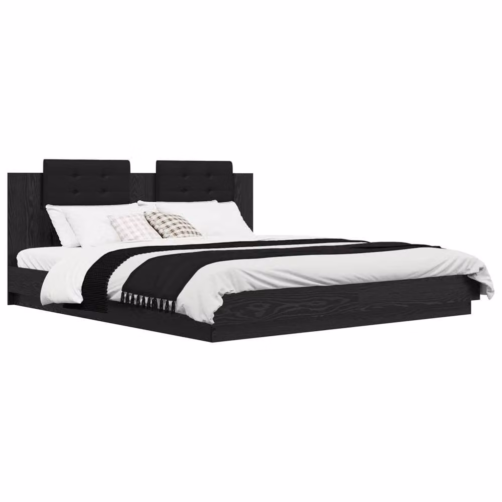 Berkfield Home Modern Black Oak Bed Frame with Headboard and Under-Bed Lighting, W/D/H: 200 x 200 cm, Engineered Wood – 2