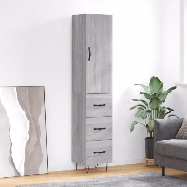 Berkfield Home Sonoma Grey Modern Highboard with Hinged Doors, W/D/H: 34.5 x 34.0 x 180.0 cm