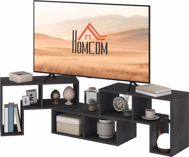 HOMCOM Modern Black TV Unit for TVs up to 75 Inches with Media Compartments – 1