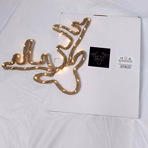 Shatchi Christmas Stag Reindeer Head Silhouette LED Hemp Rope Lights in Brown and Beige – 2