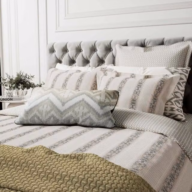 Bedeck of Belfast Hemma Kingsize Cotton Percale Duvet Cover and Pillowcase Set, Multicolour Striped Ethnic Design, W: 180 cm x L: 200 cm