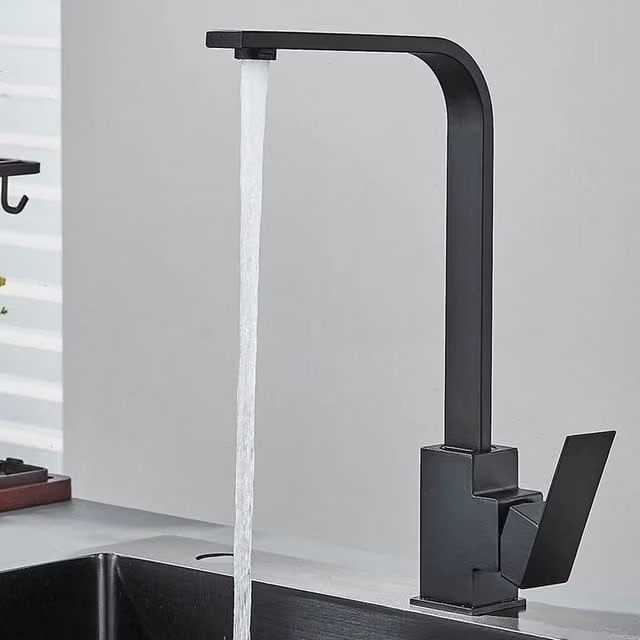 KORVIXA Matt Black Single Lever Brass Kitchen Mixer Tap for Countertop