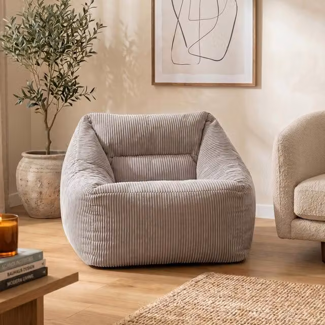 ICON Natalia Jumbo Corduroy Bean Bag Armchair in Light Grey – 1