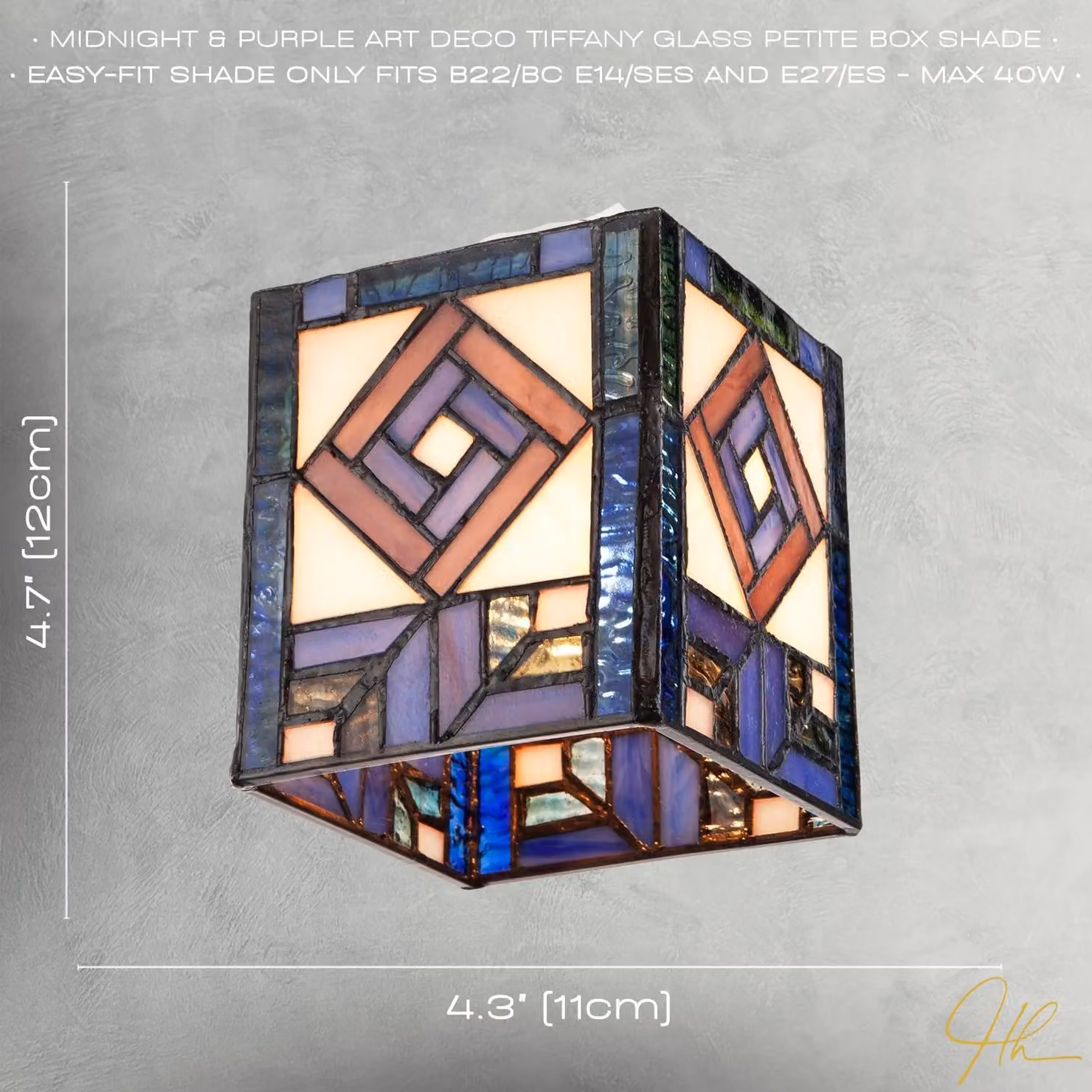 Happy Homewares Tiffany Square Box Pendant Shade in Blue and Purple Glass – 3