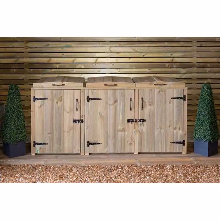 Buttercup Farm Paythorne Triple Timber Dustbin Store in Brown, W180.5 x D64 x H88 cm