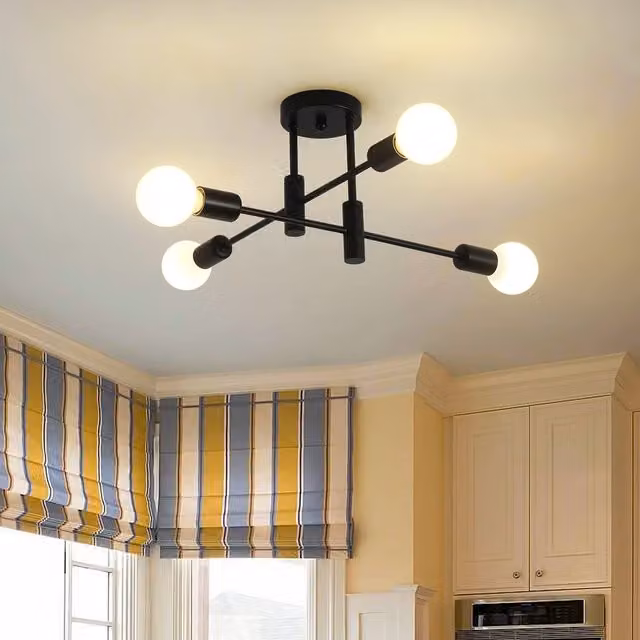 Garwarm 4-Light Modern Black Metal Industrial Vintage Sputnik Ceiling Light