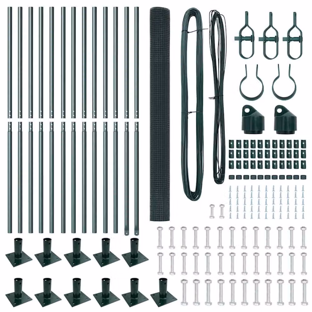 Berkfield Home Green Powder-Coated Steel Welded Wire Fence with 13 Flanged Posts, W: 25 m, H: 1.4 m – 4