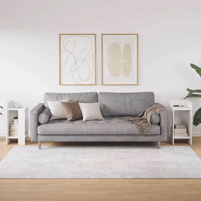 Berkfield Home Set of 2 White Side Tables with Shelf, W/D/H: 25.5 x 27 x 60 cm