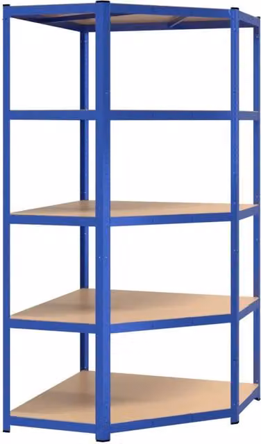 Berkfield Home 5-Layer Freestanding Corner Shelf in Blue Steel and Engineered Wood with Adjustable Shelves