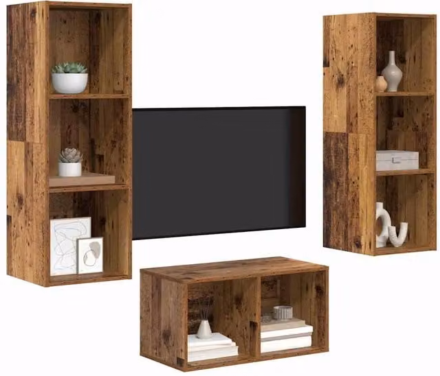 Berkfield Home TV Cabinet Set in Old Wood Brown and Multicolour, W/D/H: 37 x 37 x 107 cm