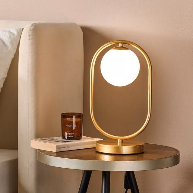 Wyld and Coco Modern Table Lamp with Gold Glass Shade and Metal Frame – 1