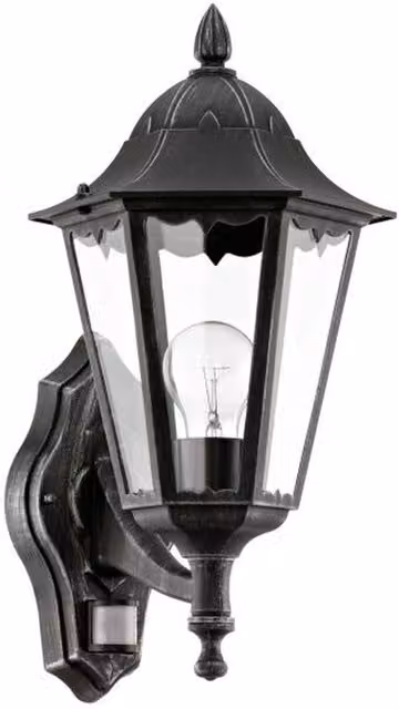 Eglo Navedo Vintage Outdoor Wall Lantern in Black and Silver with Motion Sensor and Transparent Glass – 4